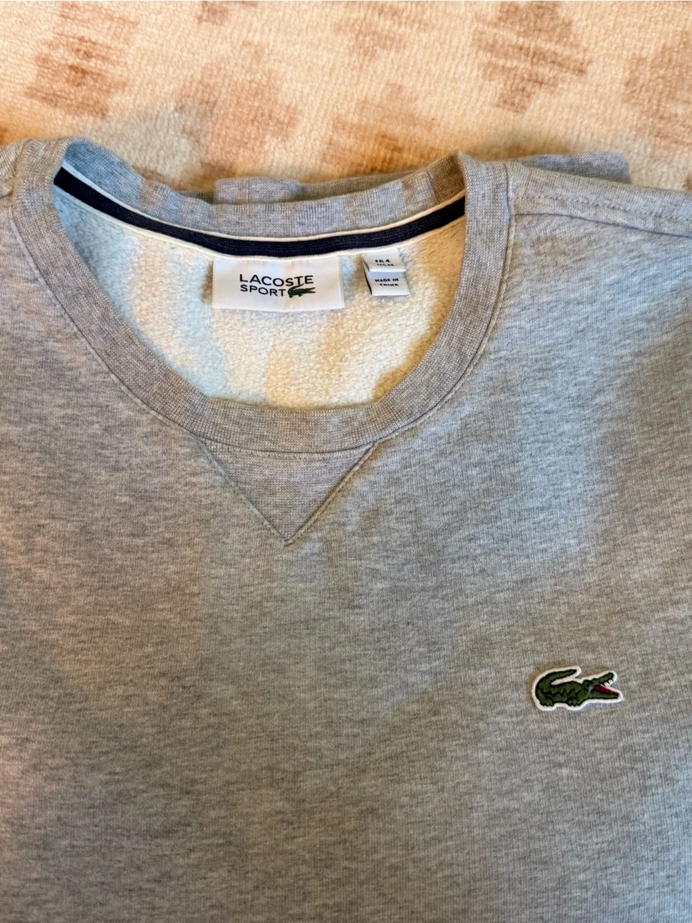 Lacoste Men's Heather Gray Crewneck Sweatshirt with Croc Logo